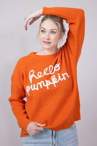 Hello Pumpkin Letter Sweater for Women in Burnt Orange