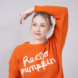 Hello Pumpkin Letter Sweater for Women in Burnt Orange