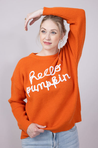 Hello Pumpkin Letter Sweater for Women in Burnt Orange