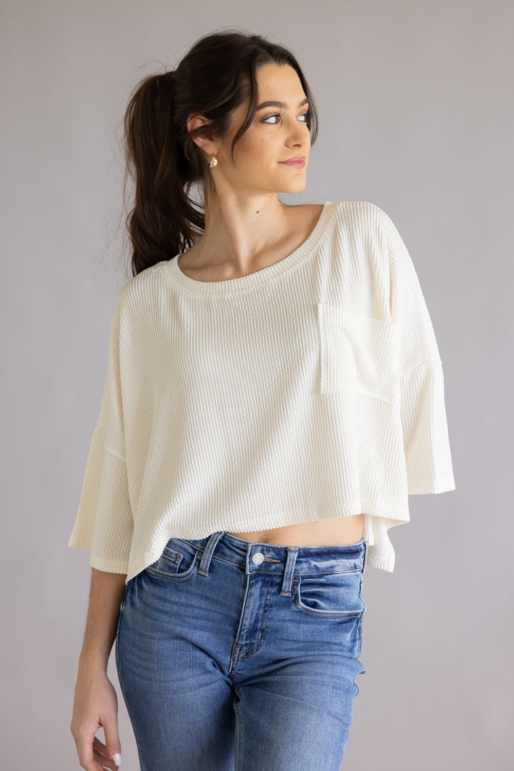Simply Southern Corded Crop Top for Women in Pearl