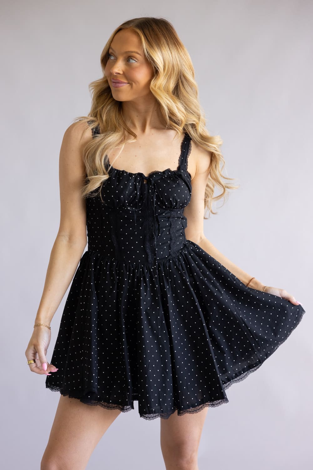 Simply Southern Polka Dot Corset Mini Dress for Women in Black