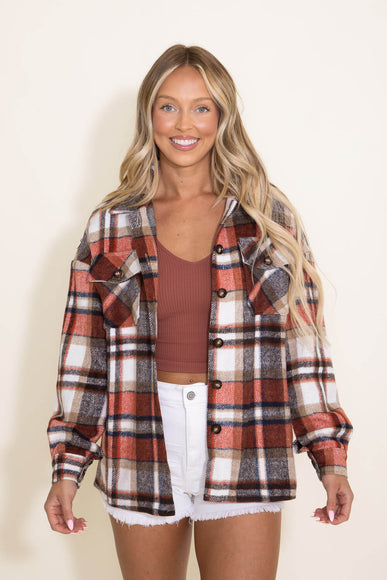 Plaid Oversized Shacket for Women in Orange