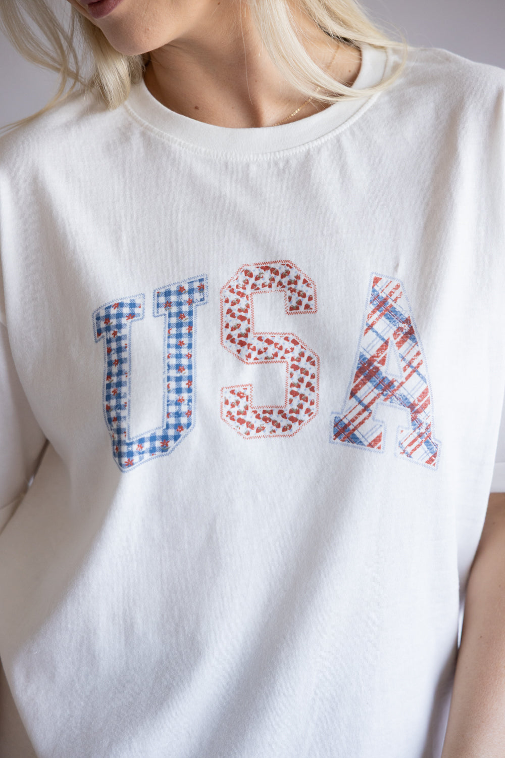 C&C California Gingham USA Melissa Tee for Women in White