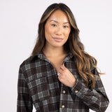 C&C California Marina Jacquard Plaid Button Up Shirt for Women Silver Grey