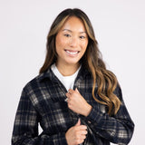 C&C California Marina Jacquard Plaid Button Up Shirt for Women in Navy