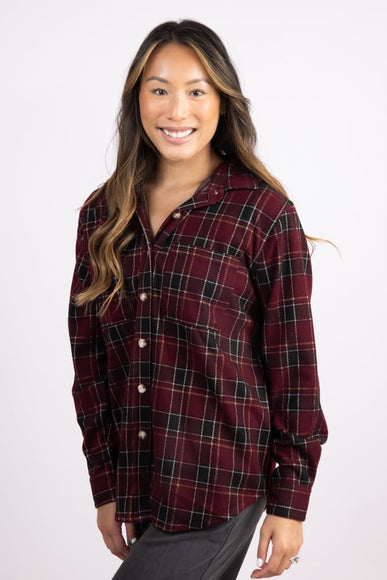 C&C California Marina Jacquard Plaid Button Up Shirt for Women in Red