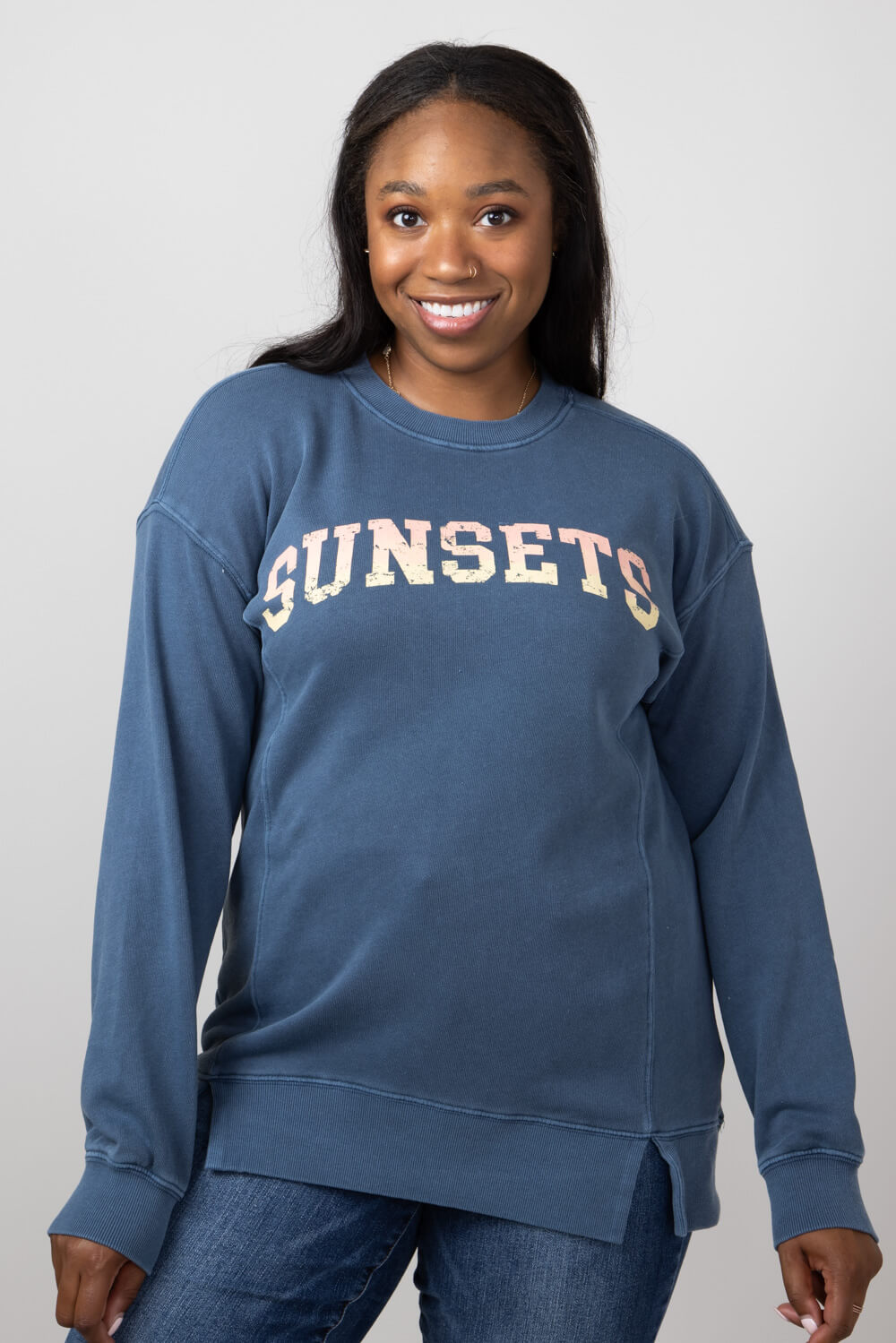 C C California Womens Sunsets Crew Neck Sweater Navy Blue X Large