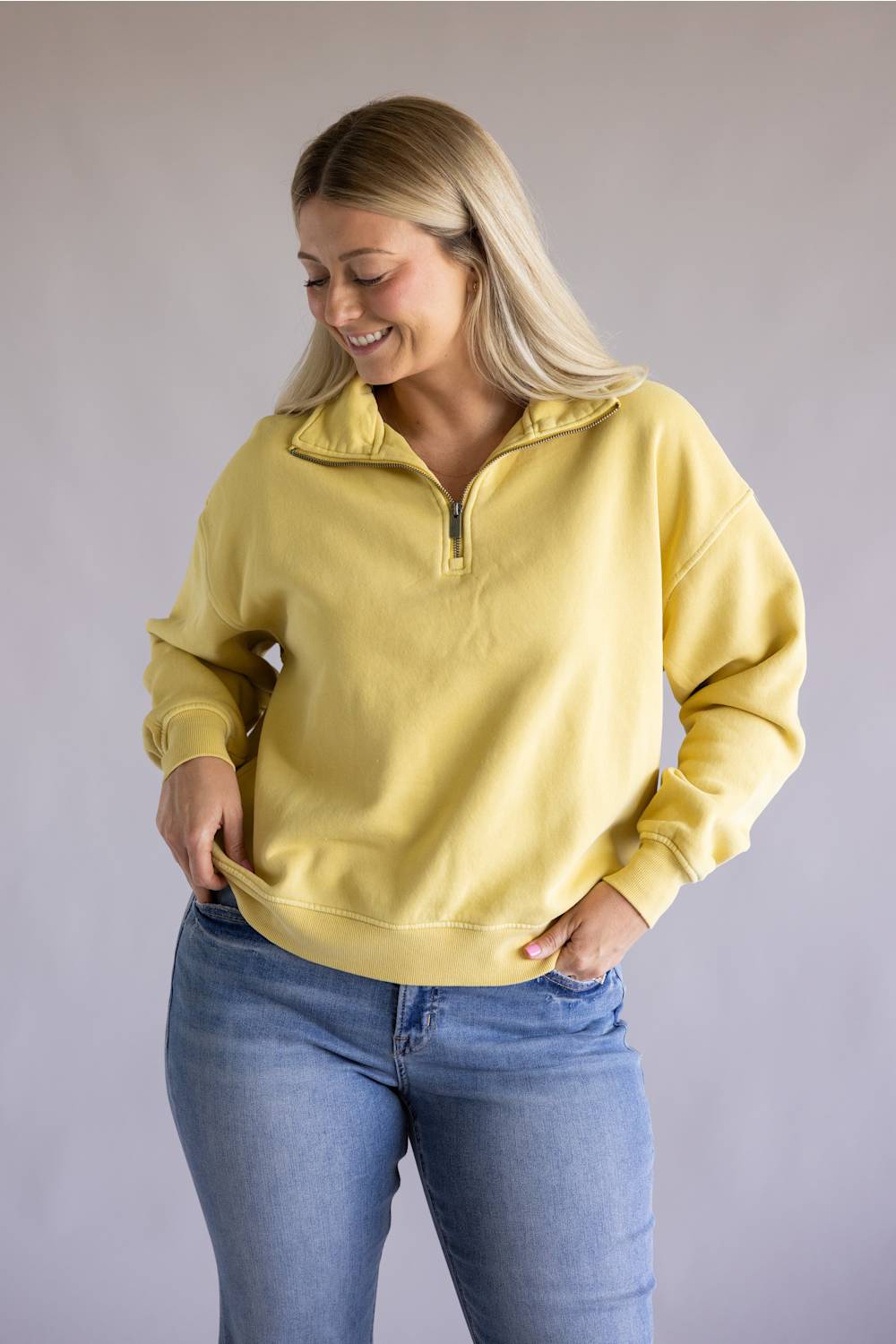 C&C California Waverly Sunwashed Fleece Quarter Zip Sweatshirt for Women in Yellow