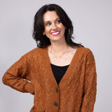 Cable Knit Button Front Cardigan for Women in Cinnamon Stick