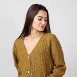 Cable Knit Cropped Cardigan for Women in Nord Moss