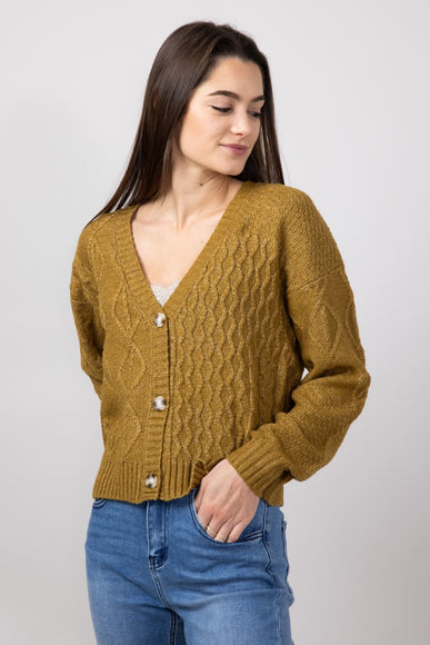 Cable Knit Cropped Cardigan for Women in Nord Moss