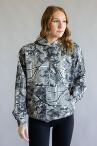 Camo Print Heavyweight Vintage Hoodie for Women in Grey