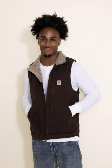 Carhartt Duck Sherpa Lined Mock Neck Vest for Men in Brown