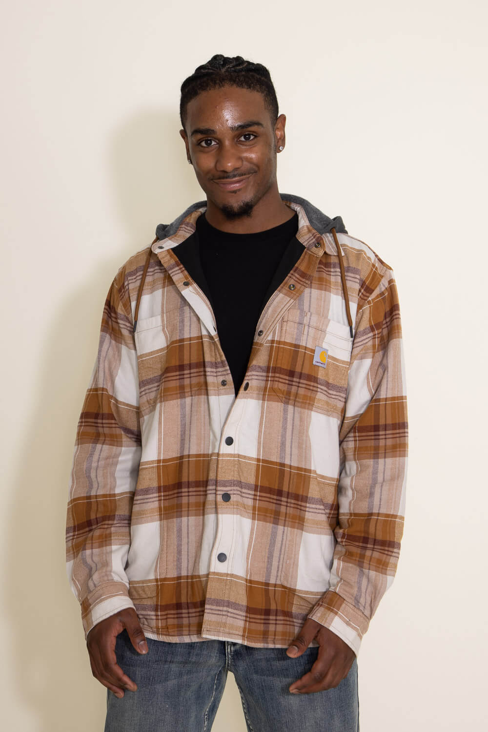 Carhartt Flannel Fleece Lined Hooded Shirt Jacket for Men in Brown