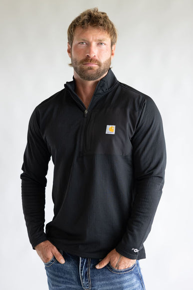 Carhartt Force Relaxed Fit Midweight Long Sleeve Quarter Zip Mock Neck T-Shirt for Men in Black
