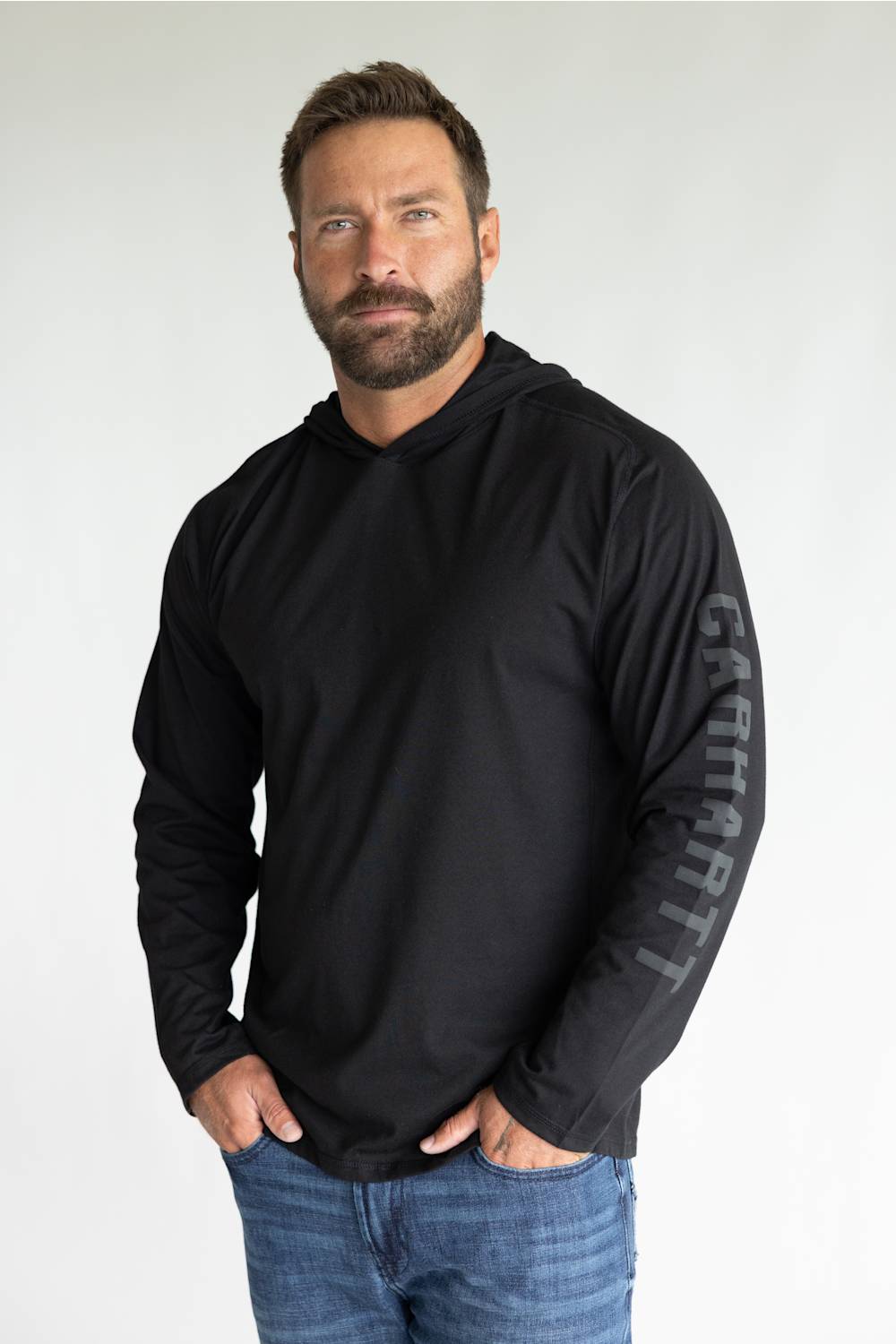 Carhartt Force Relaxed Hooded Long Sleeve T-Shirt for Men in Black