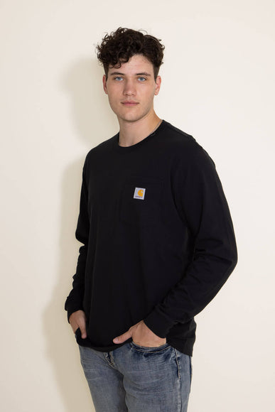 Carhartt Heavyweight Long Sleeve Pocket Mountain Graphic T-Shirt for Men in Black