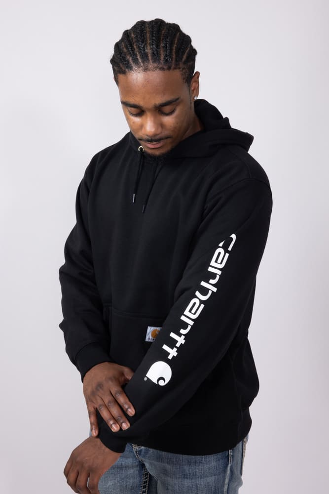 Carhartt Logo Sleeve Graphic Hoodie for Men in Black