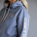 Carhartt Logo Sleeve Midweight Hoodie for Women in Faded Navy