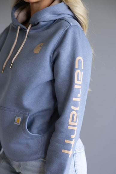 Carhartt Logo Sleeve Midweight Hoodie for Women in Faded Navy
