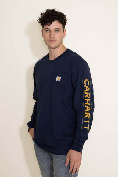 Carhartt Loose Fit Heavyweight Long Sleeve Dog Graphic T-Shirt for Men in Navy
