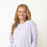 Carhartt Loose Fit Heavyweight Long Sleeve Logo Graphic T-Shirt for Women in Lilac
