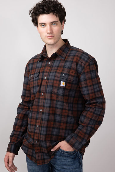 Carhartt Loose Fit Heavyweight Plaid Flannel Shirt for Men in Mocha
