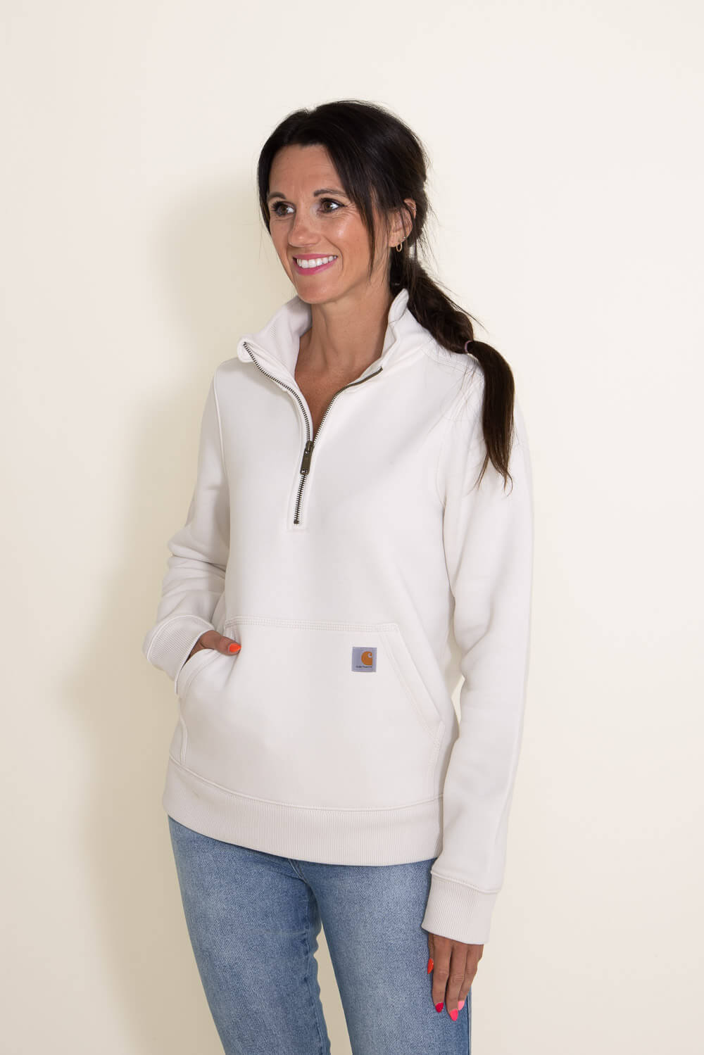 Carhartt Women's Relaxed Fit Midweight Half Zip Sweatshirt - Xs - Malt