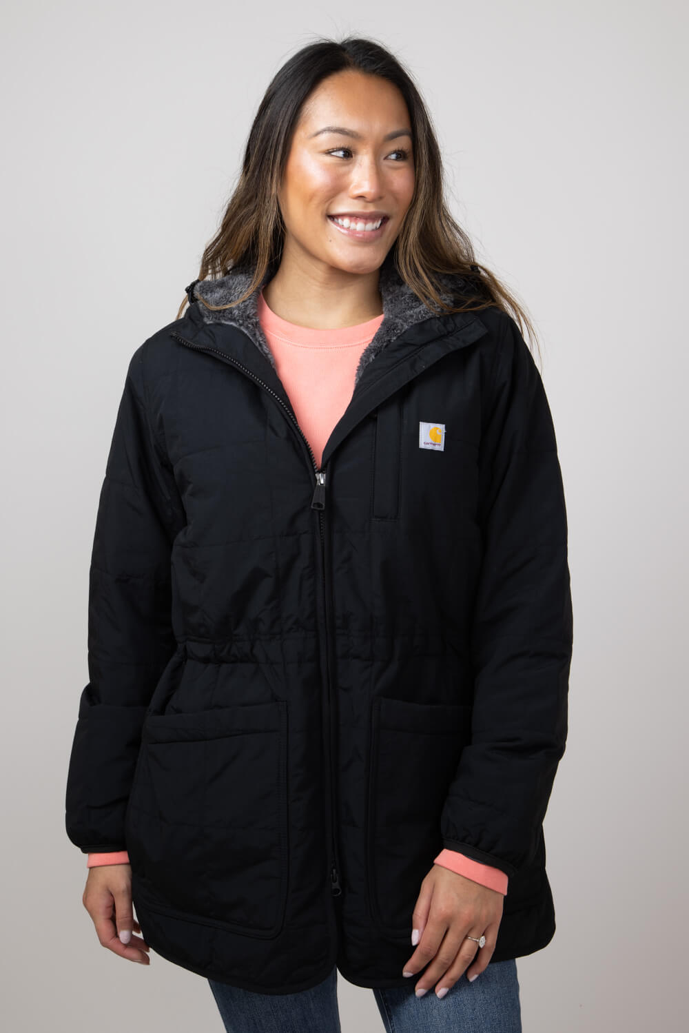 Carhartt Rain Defender Loose-Fit Lightweight Insulated Hooded Coat for Women in Black