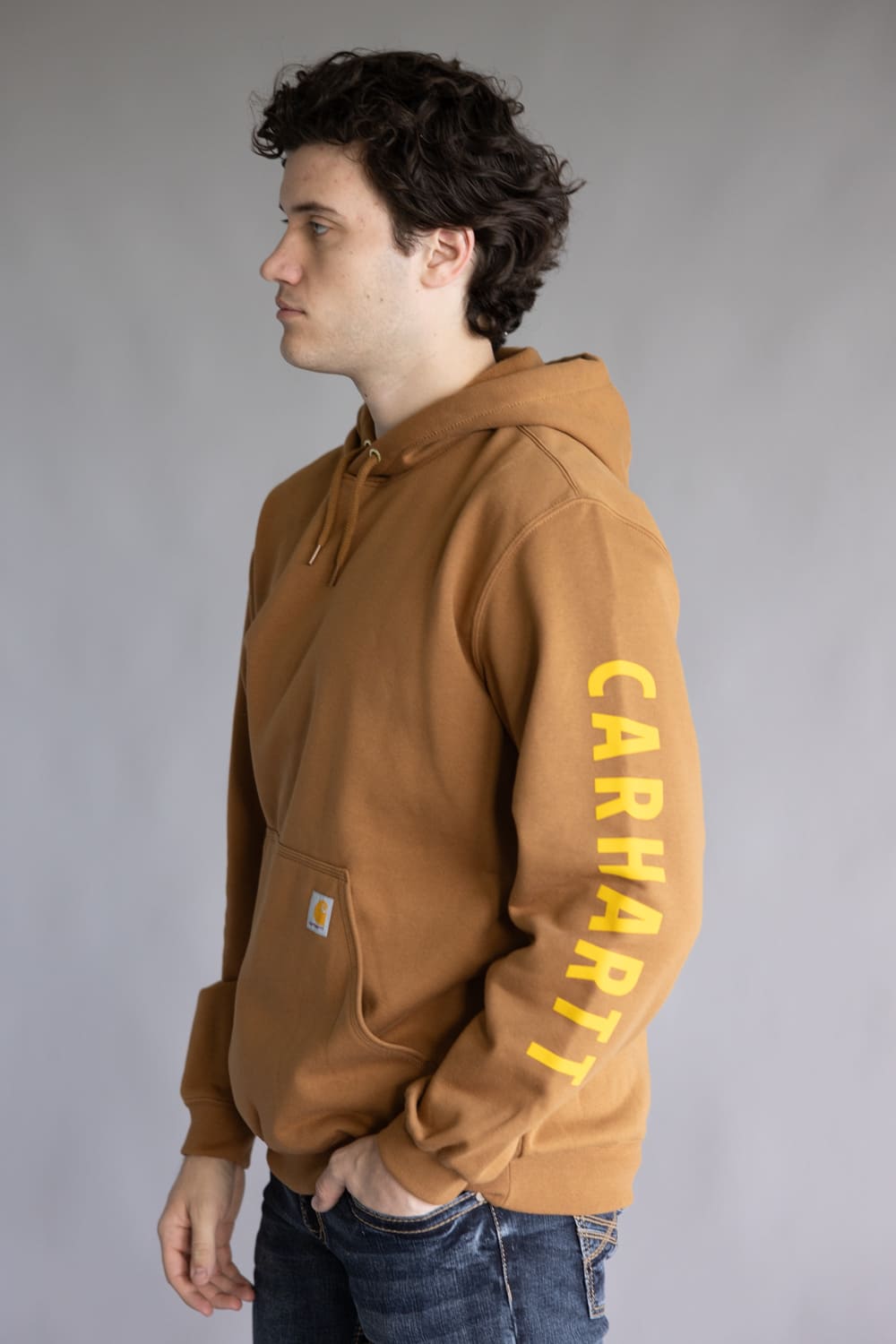 Carhartt Rain Defender Midweight Logo Sleeve Hoodie for Men in Brown | 107030-BRN BROWN
