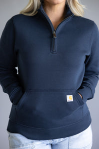 Carhartt Relaxed Fit Quarter Zip Mock Neck Sweatshirt for Women in Navy