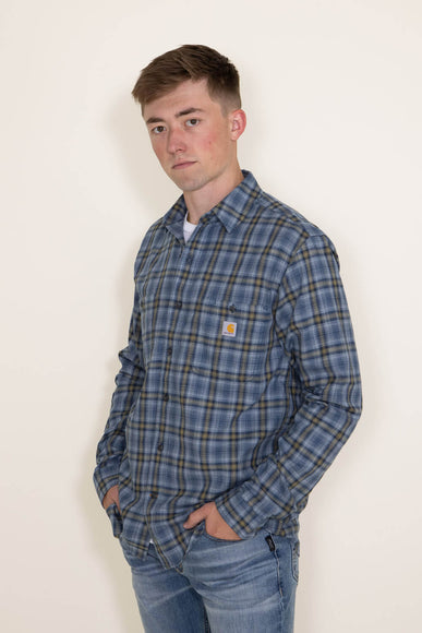 Carhartt Rugged Flex Lightweight Button Down Flannel Shirt for Men in Blue