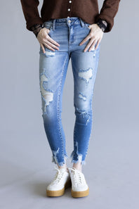 Cello Distressed Fray Ankle Cropped Skinny Jeans for Women