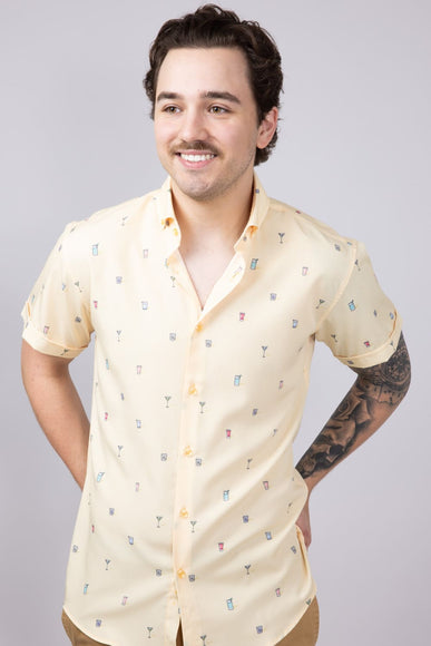 Cocktail Pattern Button Down Shirt for Men in Yellow