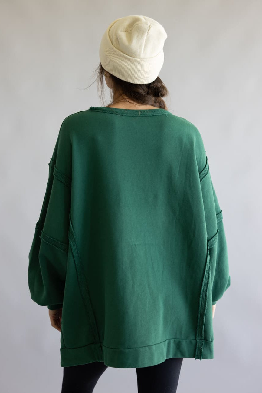 Corduroy Christmas Patchwork Crew Neck for Women in Hunter Green