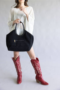 Corduroy Hobo Bag for Women in Black