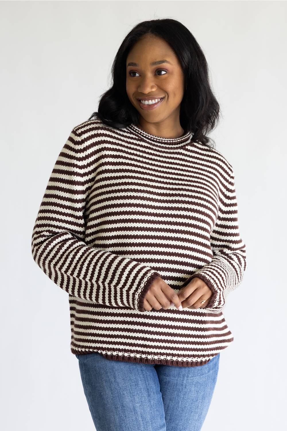 Creamon Striped Knit Sweater for Women in Choco