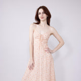Floral Print Ruched Midi Dress for Women in Rose