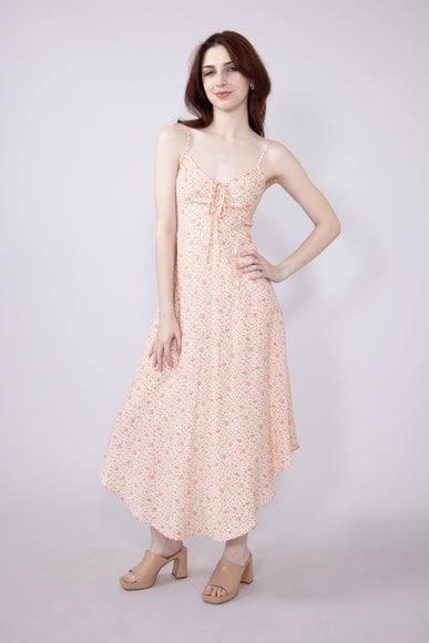Floral Print Ruched Midi Dress for Women in Rose