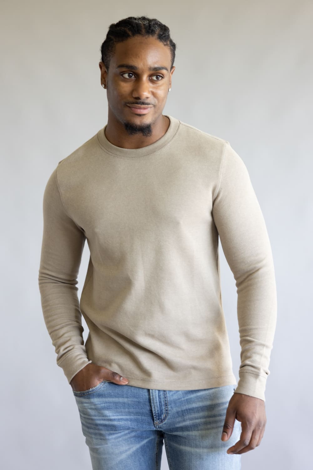 Second/Layer ニットポロ M Denim & Flower Knit Crew Tee for Men in Stone | CKL-C665 – Glik's