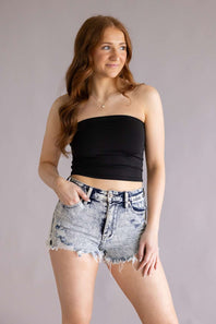 Double Layer Tube Top for Women in Black