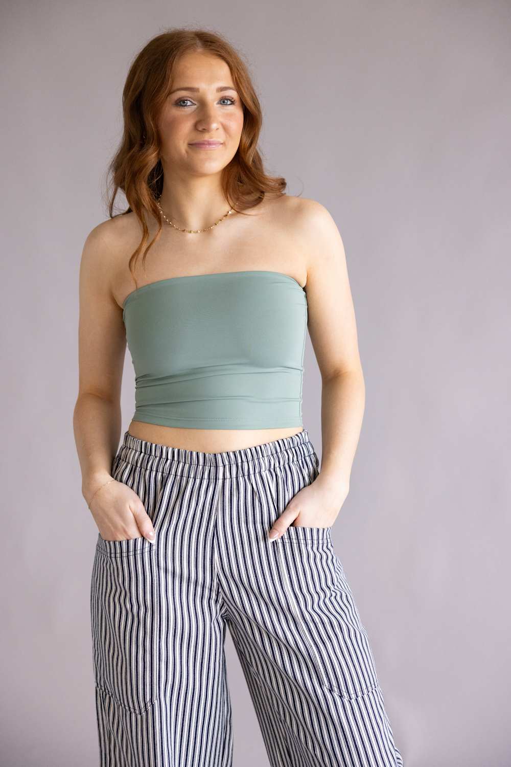 Double Layer Tube Top for Women in Seafoam Sage