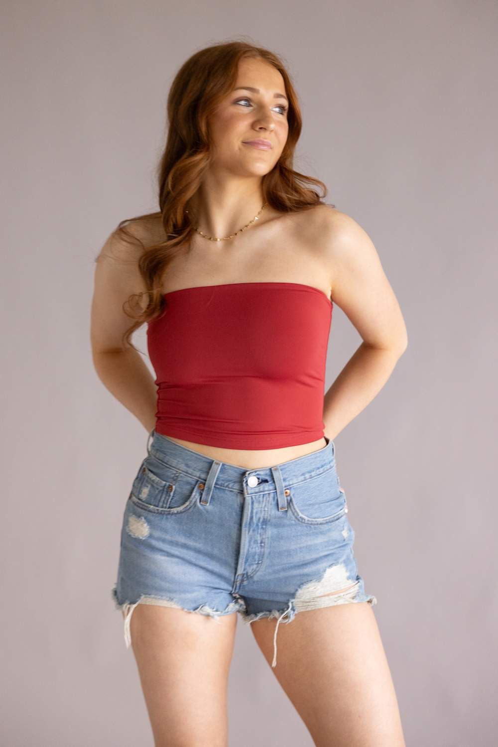 Double Layer Tube Top for Women in Red