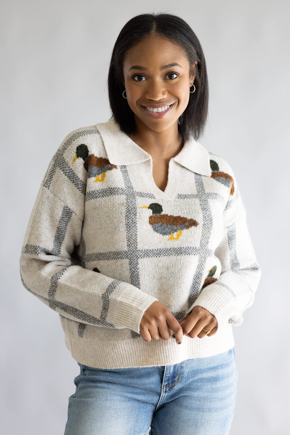 Duck Johnny Collar Sweater for Women in Taupe
