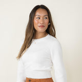 Ribbed Sleeve Sweater for Women in Off White