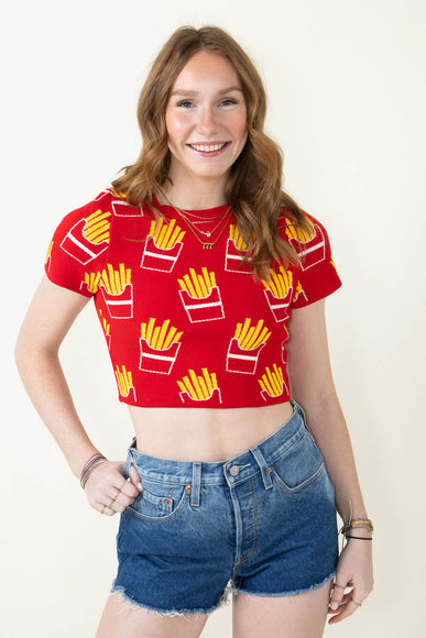 French Fry Crop Top for Women in Red
