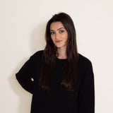 Pearl Front Hem Sweater for Women in Black