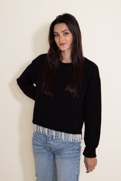 Pearl Front Hem Sweater for Women in Black