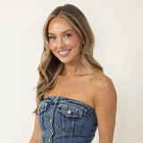 Denim Strapless Button Up Corset Top for Women in Blue