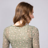Ditsy Floral Sheer Layering Top for Women in Olive